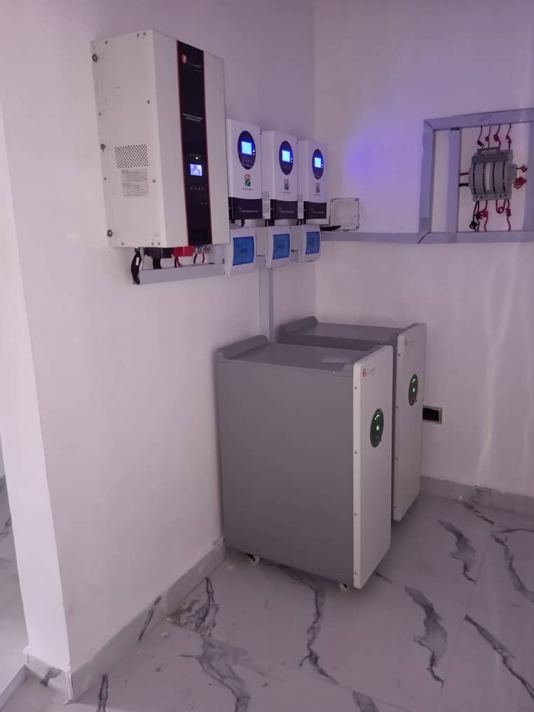 Large inverter and battery equipment installed in a utility room